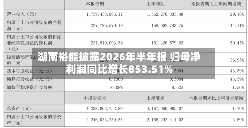 湖南裕能披露2026年半年报 归母净利润同比增长853.51%-第1张图片