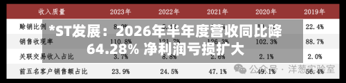 *ST发展：2026年半年度营收同比降64.28% 净利润亏损扩大