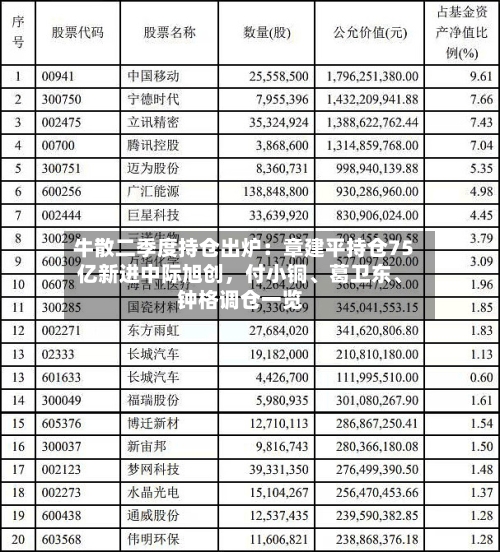 牛散二季度持仓出炉：章建平持仓75亿新进中际旭创，付小铜、葛卫东、钟格调仓一览
