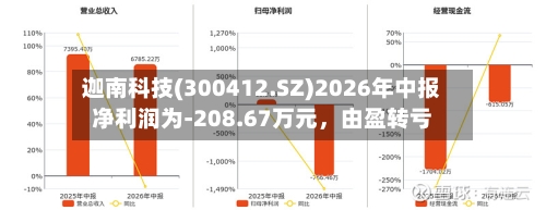 迦南科技(300412.SZ)2026年中报净利润为-208.67万元，由盈转亏-第2张图片