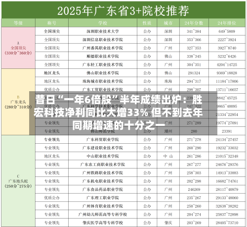昔日“一年6倍股”半年成绩出炉：胜宏科技净利同比大增33% 但不到去年同期增速的十分之一