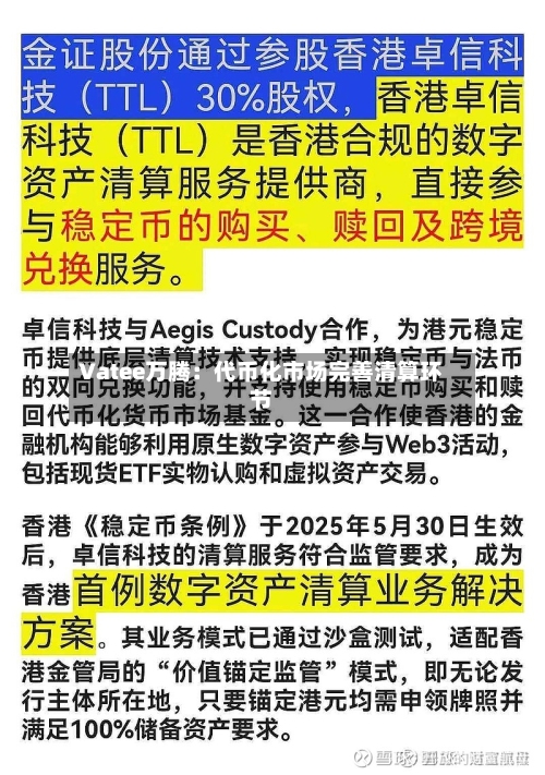 Vatee万腾:代币化市场完善清算环节-第1张图片