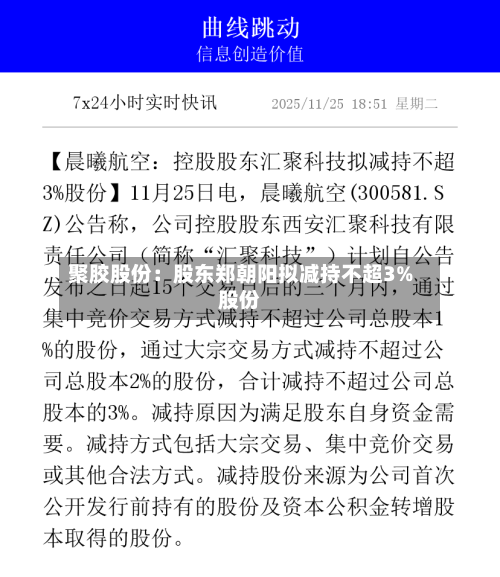 聚胶股份：股东郑朝阳拟减持不超3%股份