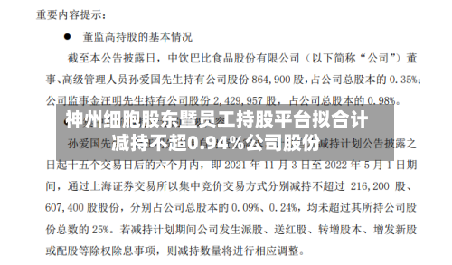 神州细胞股东暨员工持股平台拟合计减持不超0.94%公司股份-第3张图片