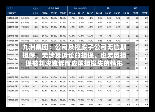 九洲集团：公司及控股子公司无逾期担保、无涉及诉讼的担保	、也无因担保被判决败诉而应承担损失的情形-第2张图片